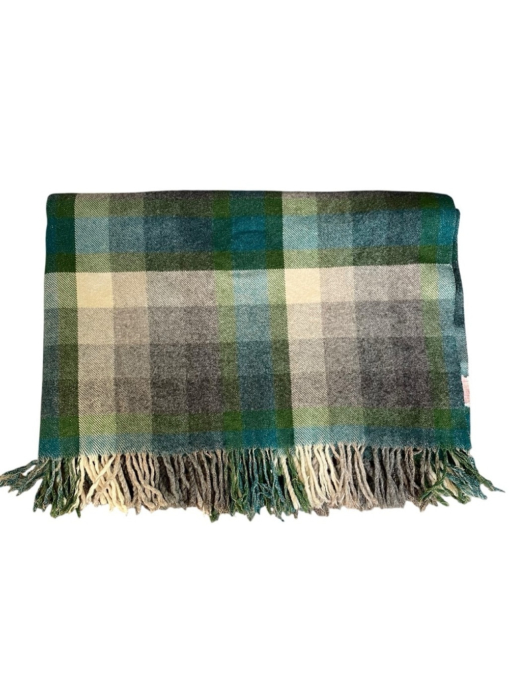 VINTAGE Thermotex Thermoplaid Plaid Blanket
Green Blue Grey Cream